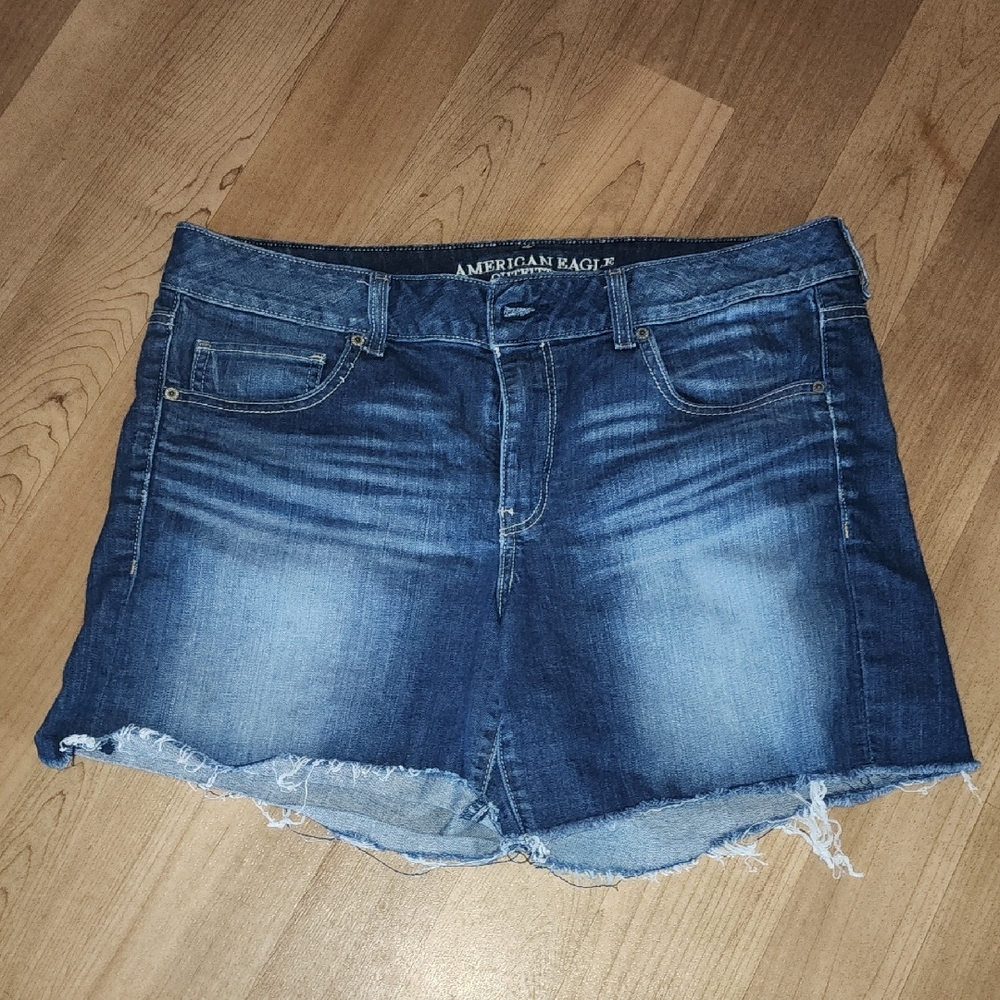 American Eagle Medium Wash Frayed Denim Shorts